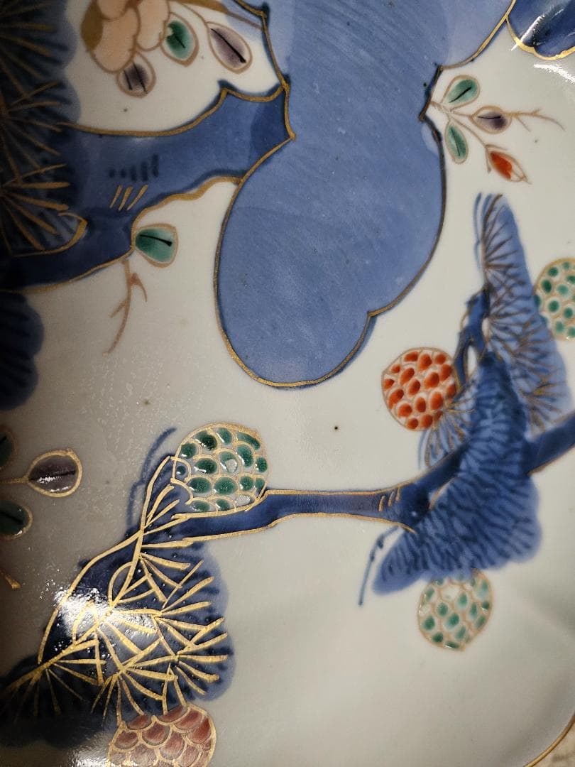 江戸後期 古伊万里 松に松ぼっくり 輪花7寸皿 8客セット