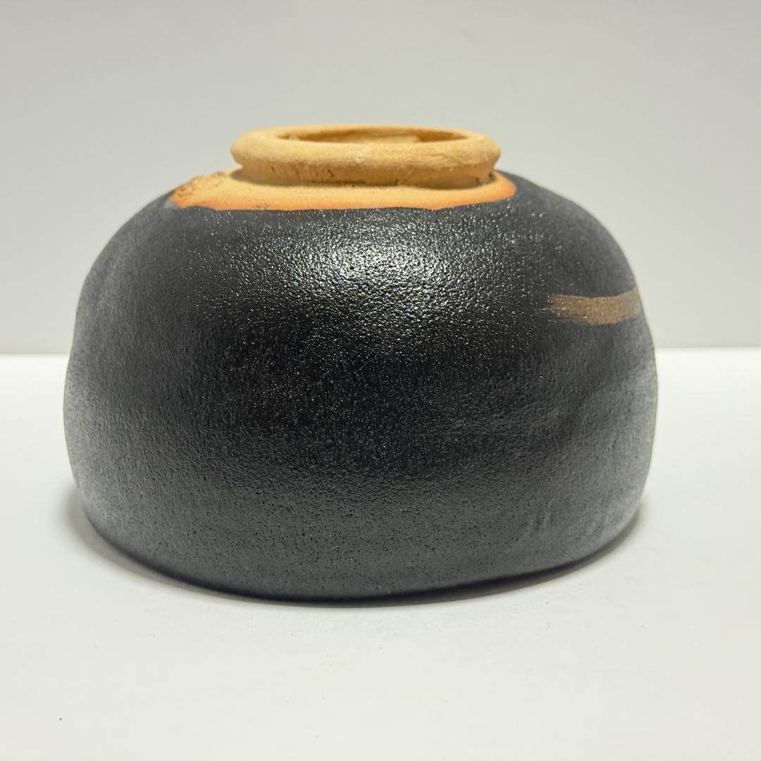 茶道具 紀州焼 那智黒 かたつむり絵 茶碗 初代 寒川栖豊 茶道