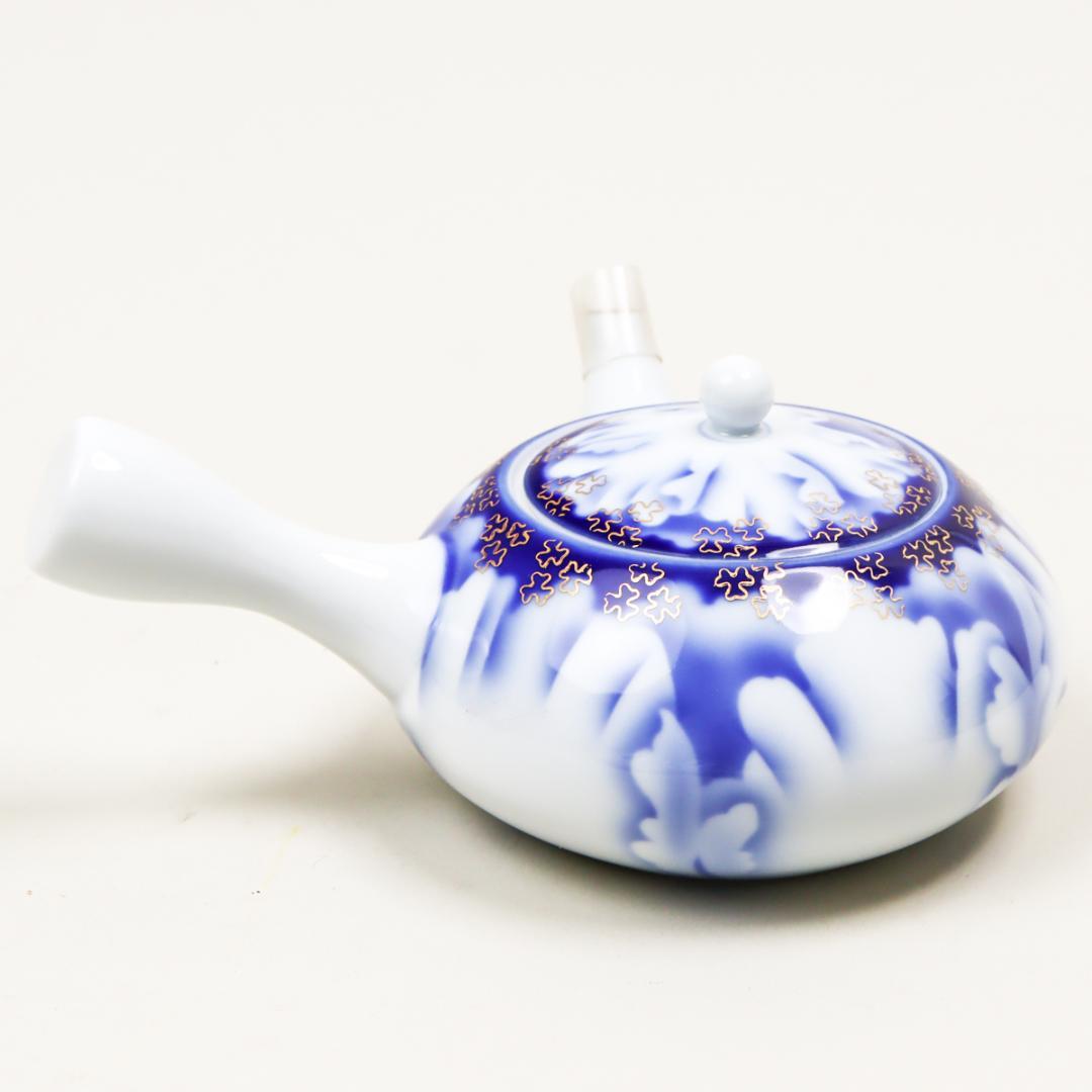 深川製磁 牡丹 金ミル 茶器揃い 湯呑み 6点 急須 共箱 未使用