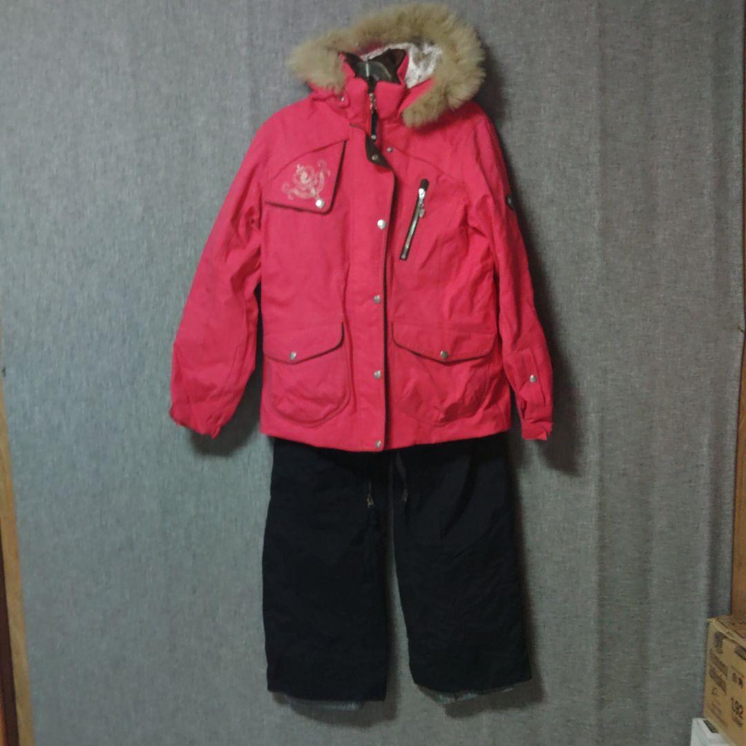 ピンク スキーウェアセット ファー付き上下L