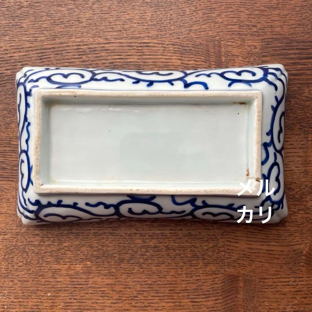 古伊万里染付　微塵唐草　松竹梅　五客揃　長皿5客　骨董アンティーク　隅入角皿