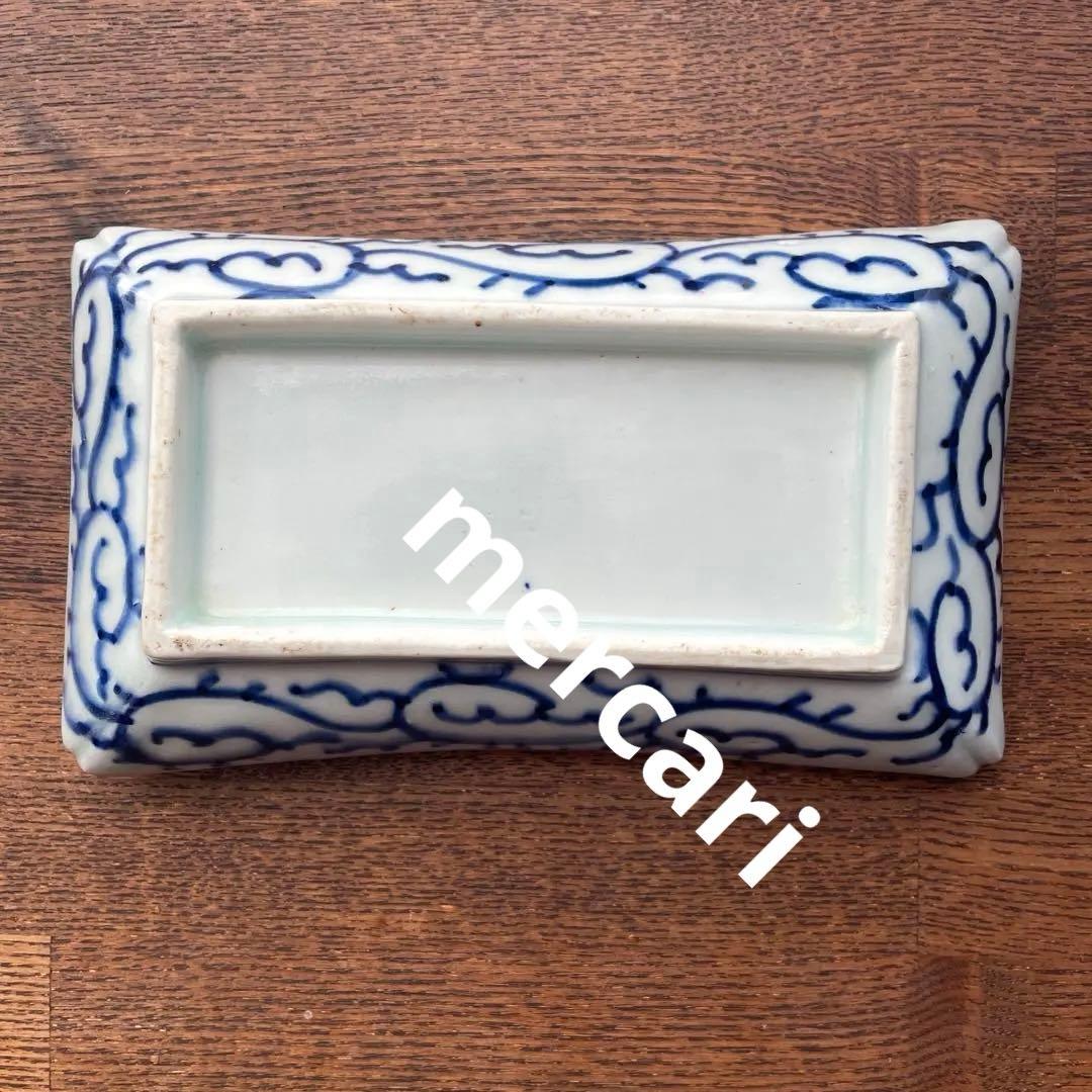 古伊万里染付　微塵唐草　松竹梅　五客揃　長皿5客　骨董アンティーク　隅入角皿
