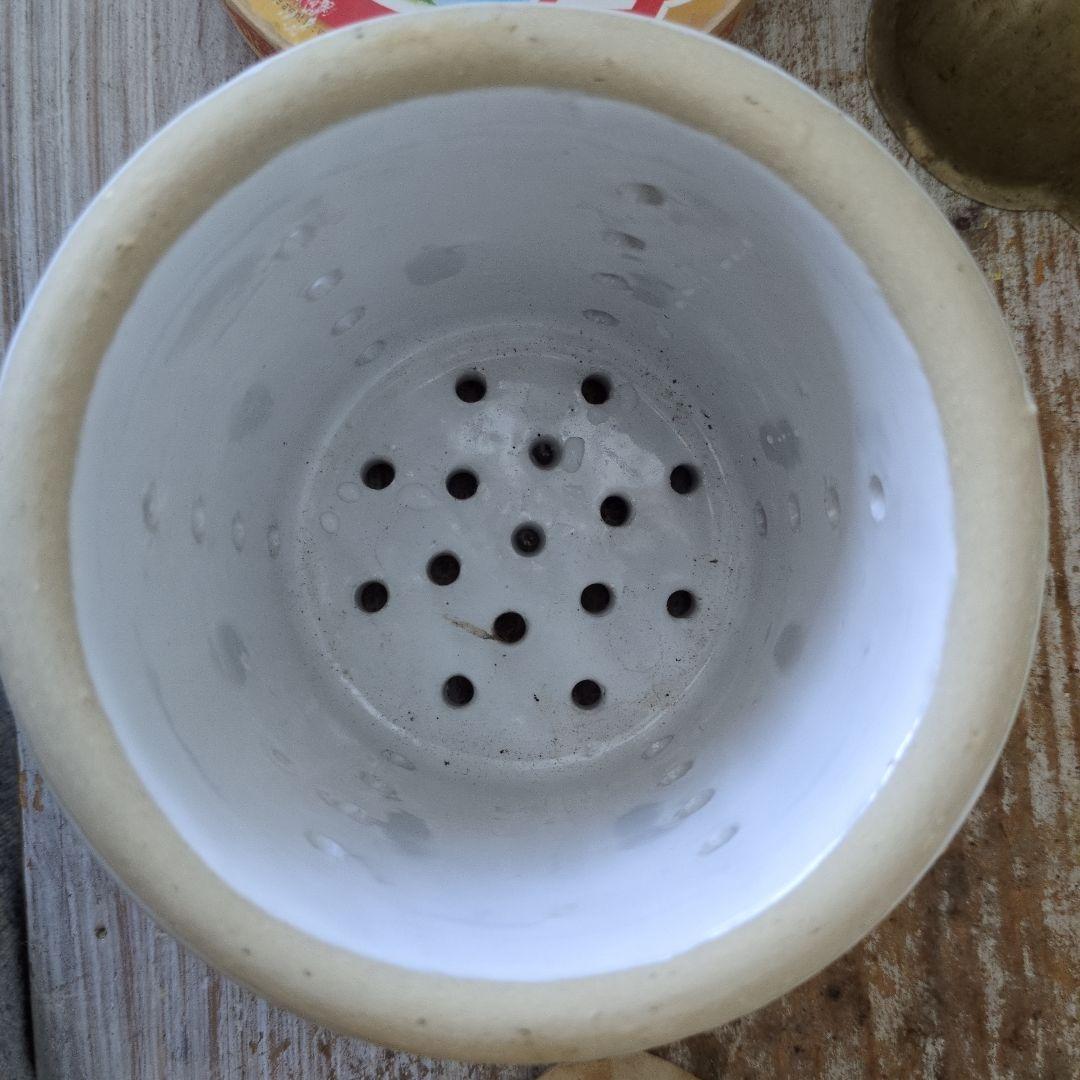 フランス　アンティーク　チーズ 大き目　水切り　フィセル　陶器　キャニスター