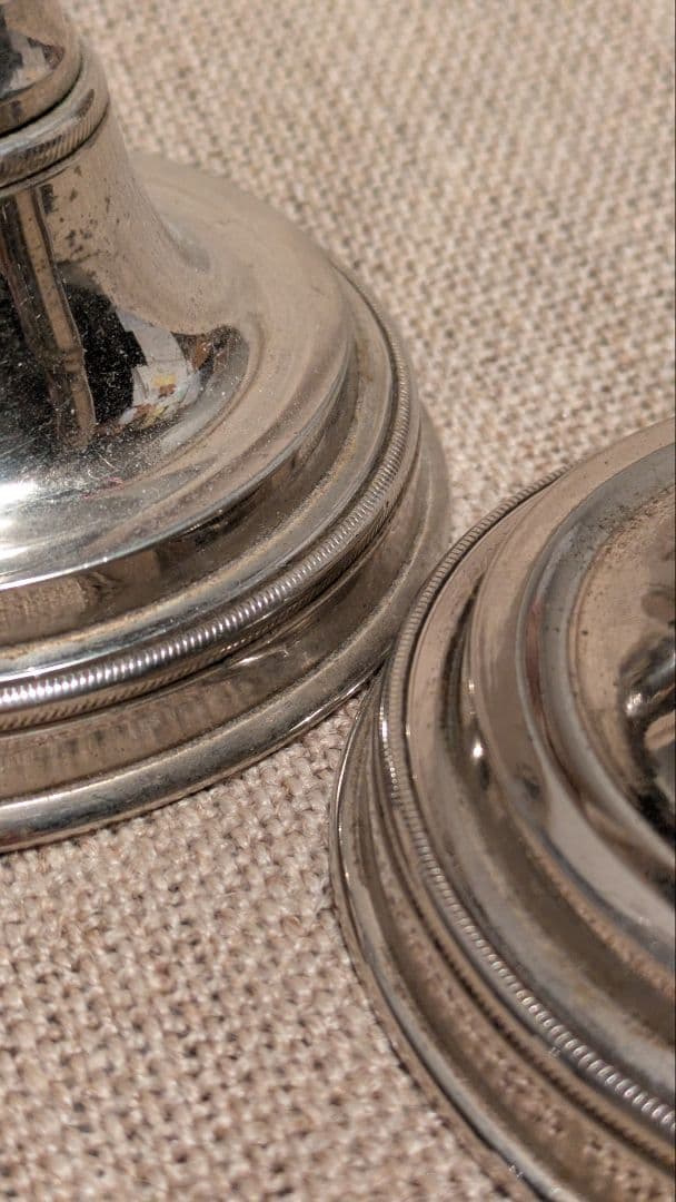 【完動良品】フランスアンティーク 高さ調節可能な蝋燭台 レア銀色2個 25-D