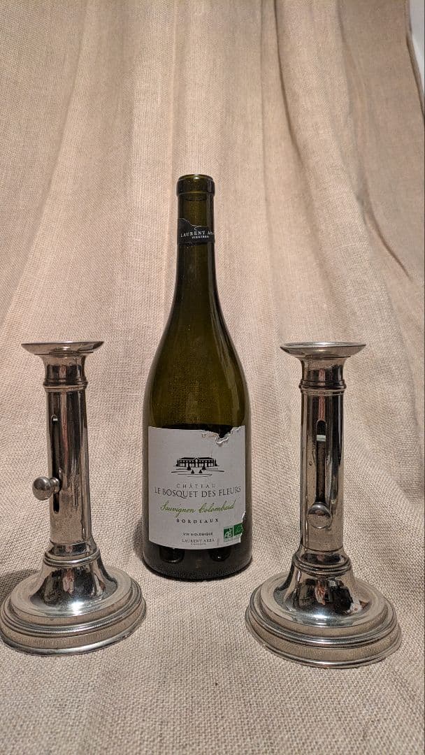 【完動良品】フランスアンティーク 高さ調節可能な蝋燭台 レア銀色2個 25-D
