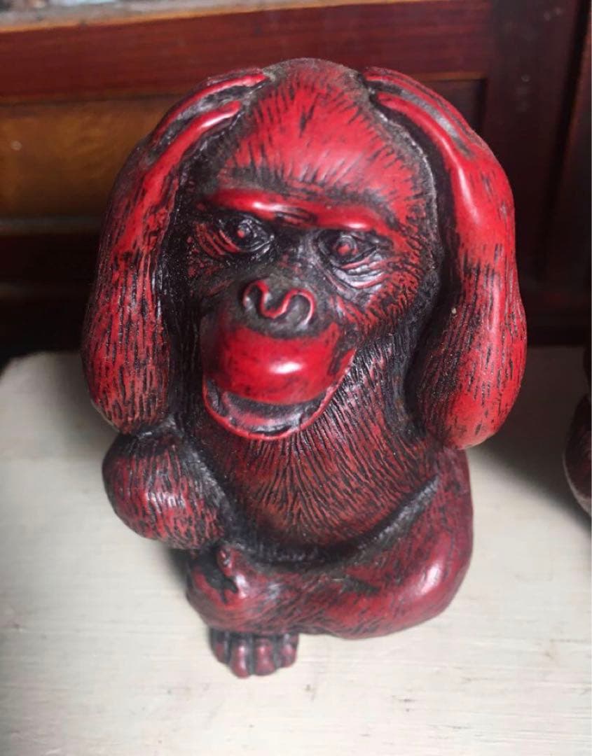 ②★ 赤寿山石 ★ 見ざる　言わざる　聞かざる★ 三猿★骨董品★三匹★お着物★