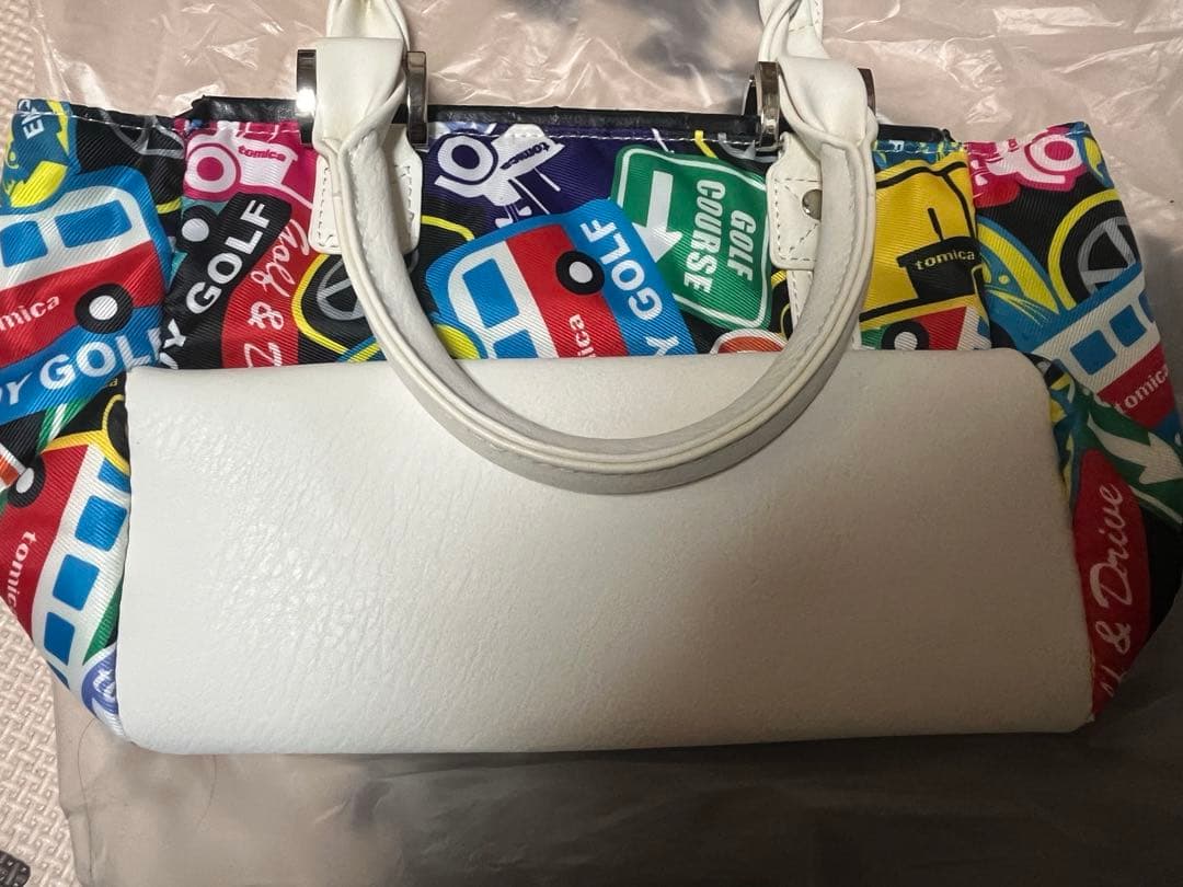 トミカゴルフ新品訳ありホワイトカラフルゴルフバッグ小w32×D12×H19