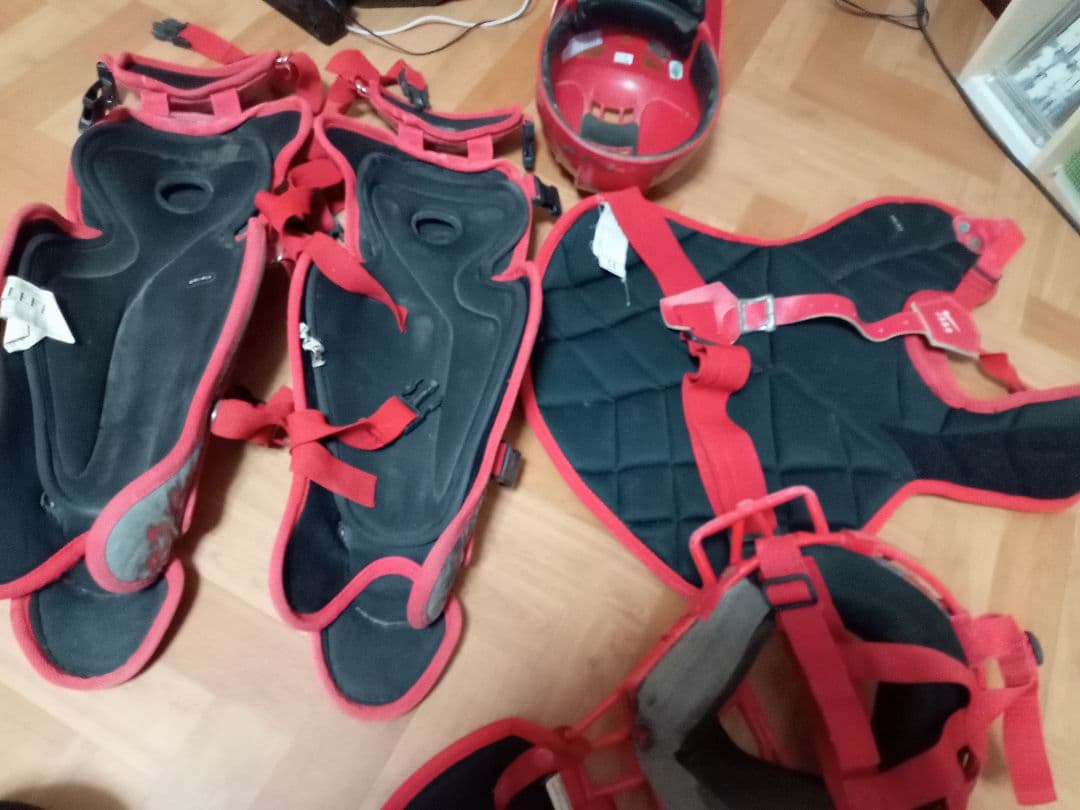 野球ヘルメット キャッチャー防具一式 道具ケース 木製バット ルールブック　５点