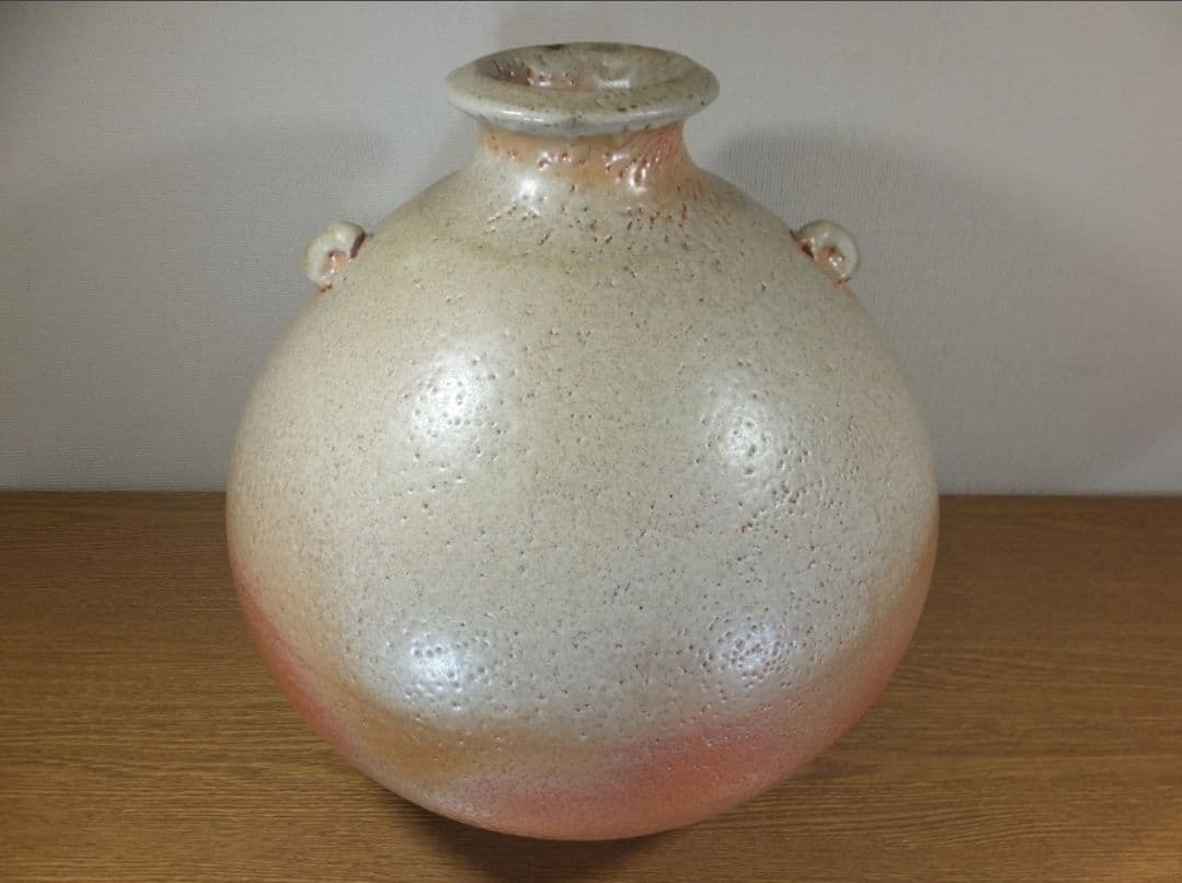 真作保証 藤原敬介 (恭介) 備前志野耳付壷 大作 県指定無形文化財 岡山県