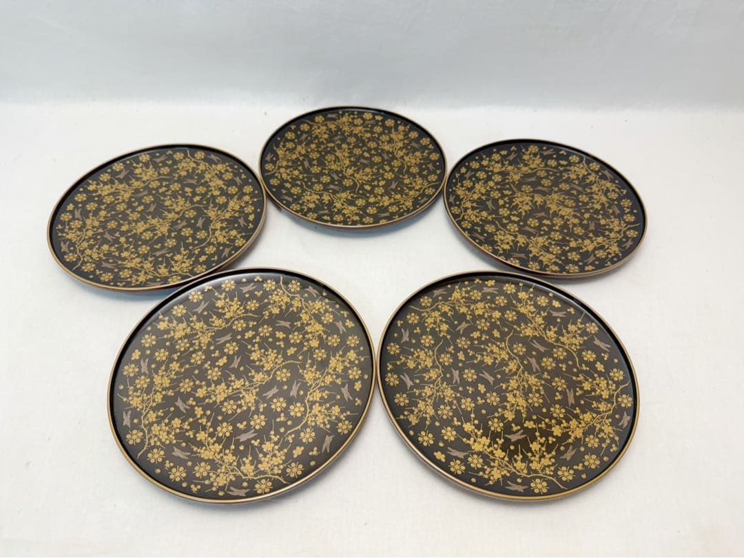 美品 大正〜昭和頃の時代 茶道具 木製溜塗 金彩蒔絵 菓物椀 見返し蒔絵 5客揃