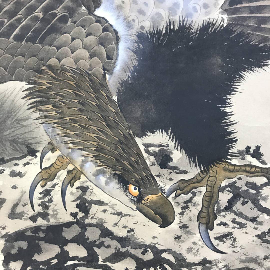 作者不詳/松鷹画賛/マツタカ図/花鳥図/掛軸☆宝船☆AH-536