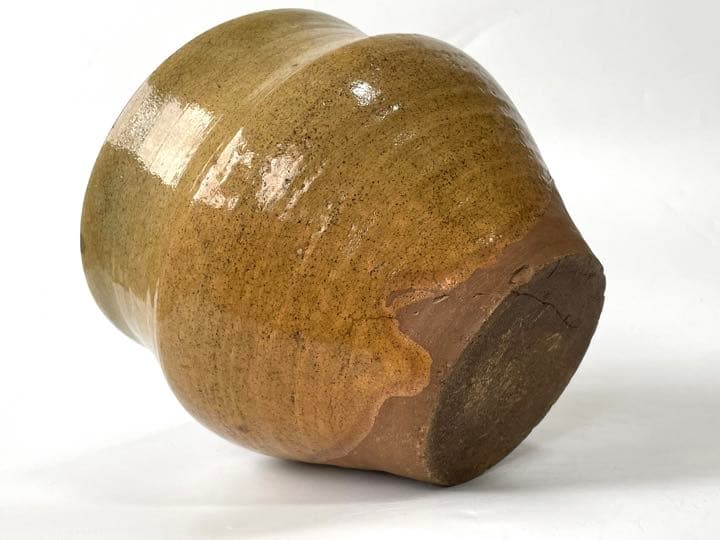 骨董　古美術　権兵衛焼　水指　出雲　楽山　伊羅保　黄伊羅保　枇杷　茶道具　塗蓋