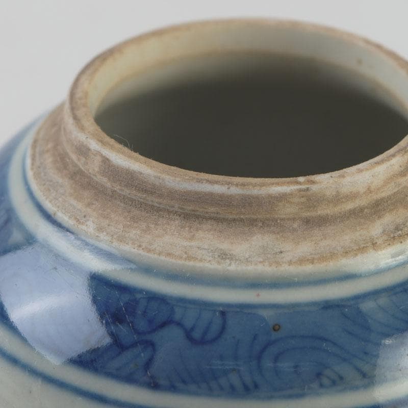 中国　青花　山水花鳥文　蓋壷　Z　8619