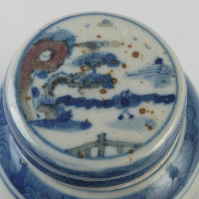 中国　青花　山水花鳥文　蓋壷　Z　8619