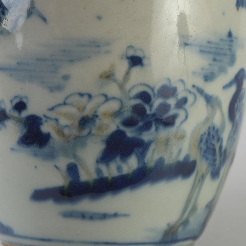 中国　青花　山水花鳥文　蓋壷　Z　8619