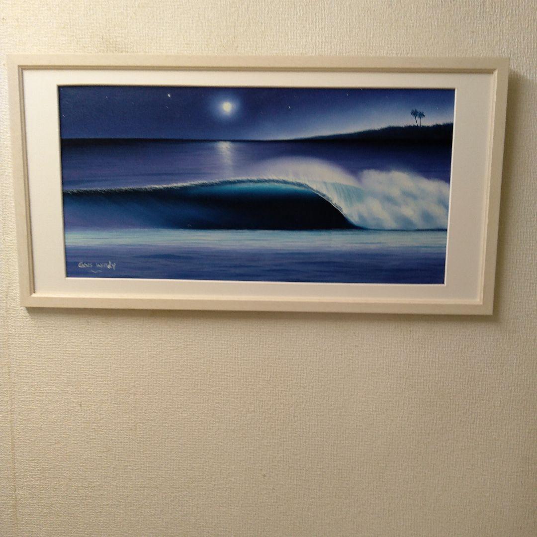 肉質油絵　横　特寸法　波　海　額装仕上げ品