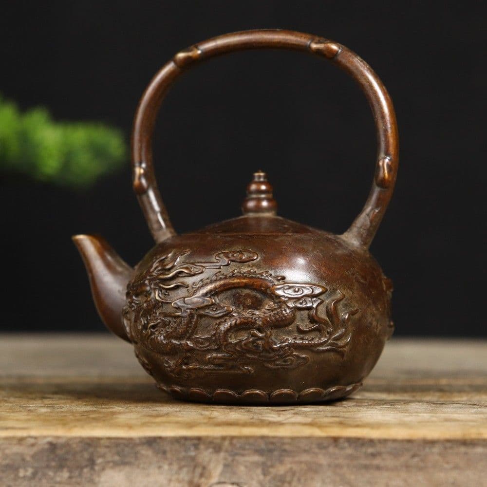 銅 細工 龍鳳提梁壺 茶壺 酒壺 茶道具 工芸品 美術品 置物