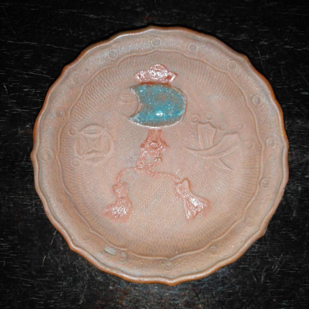 NO639 備前焼　煎餅皿　絵備前　古備前　宝尽くし文様　幕末～明治　5枚組