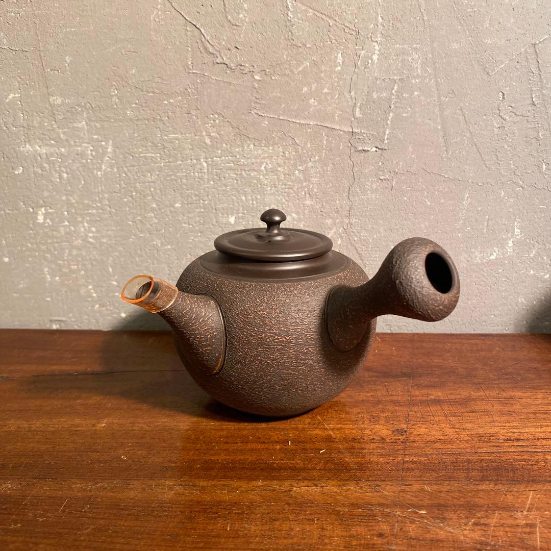 常滑焼 都築青峰作 茶注 黒泥急須 共箱 焼き締め 作家物 在銘 骨董品