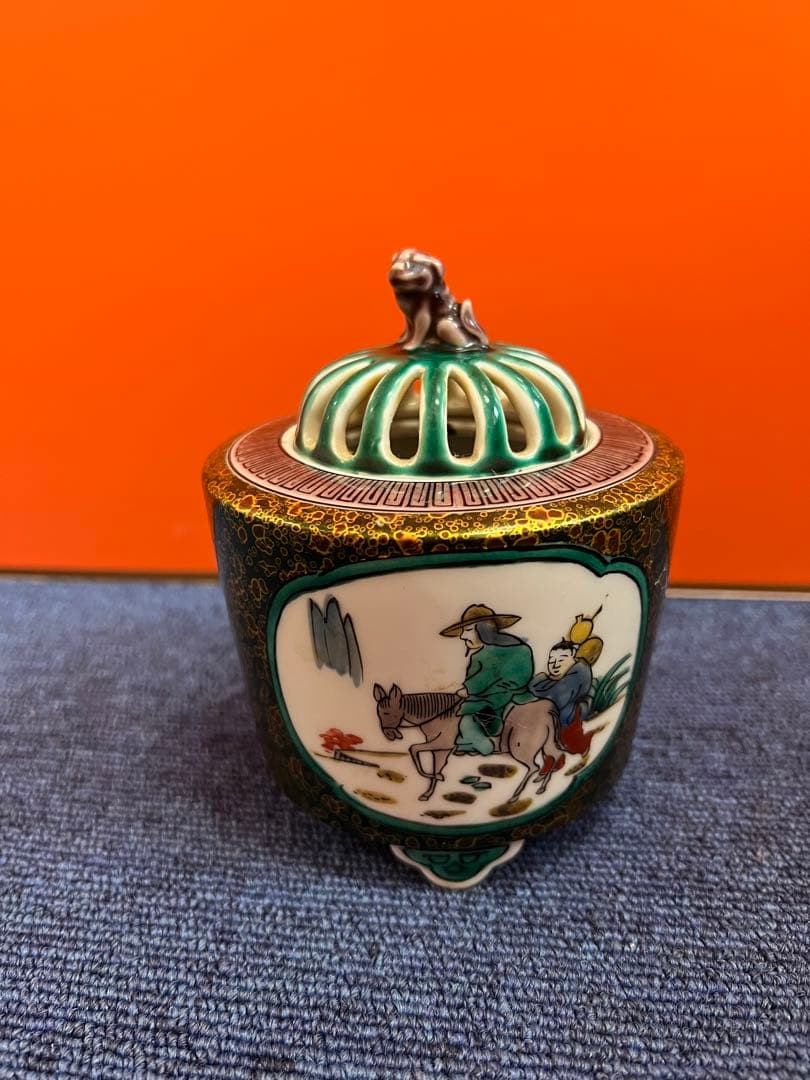 1213 九谷焼　花鳥風景文　香炉　古九谷　時代物