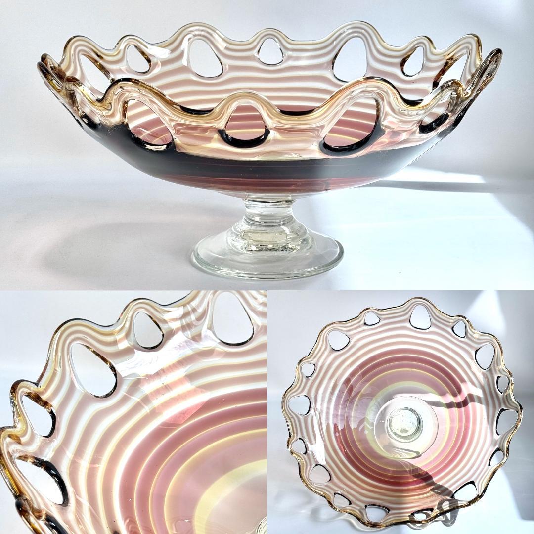 ビンテージ　職人よる手作りの大きなガラスコンポート　直径35㎝