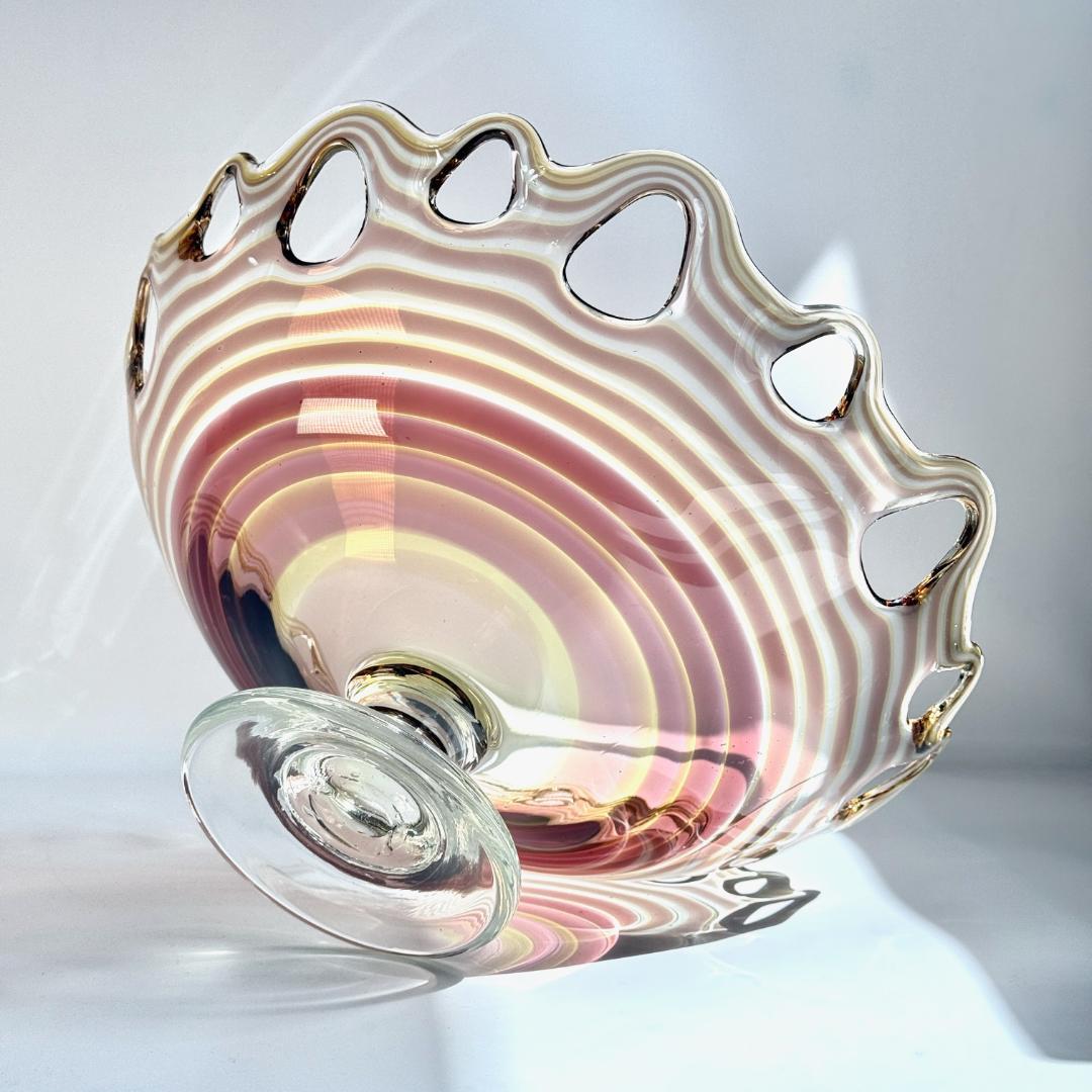 ビンテージ　職人よる手作りの大きなガラスコンポート　直径35㎝