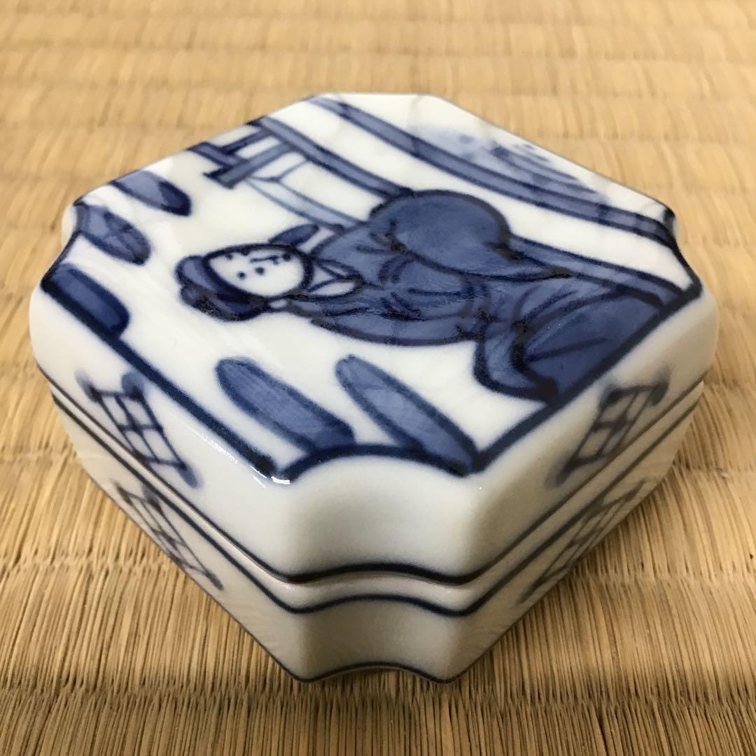 茶道具　香合　染付周茂叔香合　景雲作　共箱　S111KG