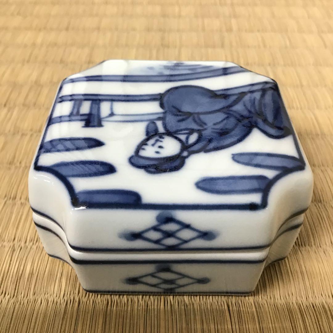 茶道具　香合　染付周茂叔香合　景雲作　共箱　S111KG