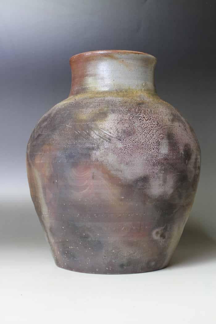 木村陶峰　備前焼壺　共箱　古陶磁　花器　在印有り　古美術品