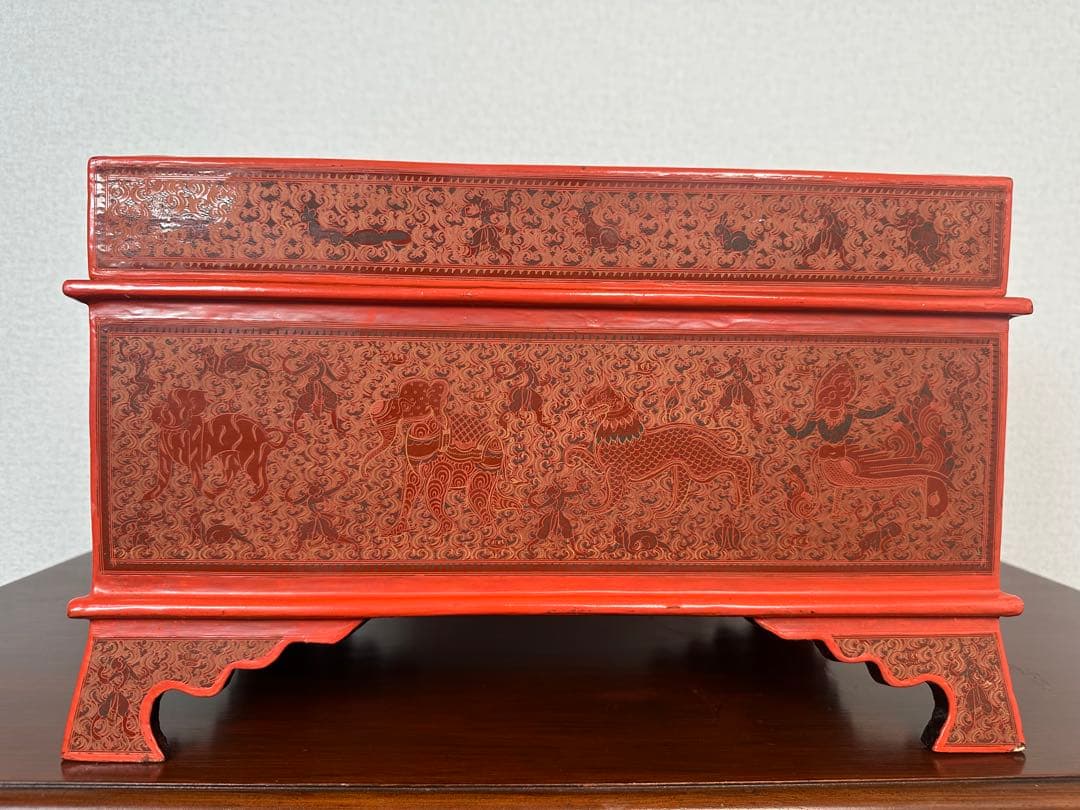 ミャンマー アンティーク 漆器 蒟醤 キンマ 細密画 入れ子 収納箱※31※