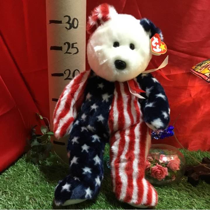 柔らか手触り大きめ【星条旗のクマ】Beanie baby Ty ビーニーズ
