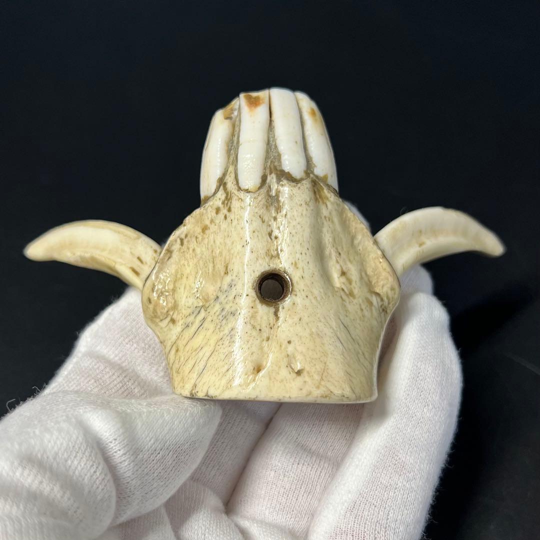 ◎古道具 庵々◎江戸-明治期 獣牙根付■提げ物山伏猟師魔除け呪物■猪牙狼牙熊牙