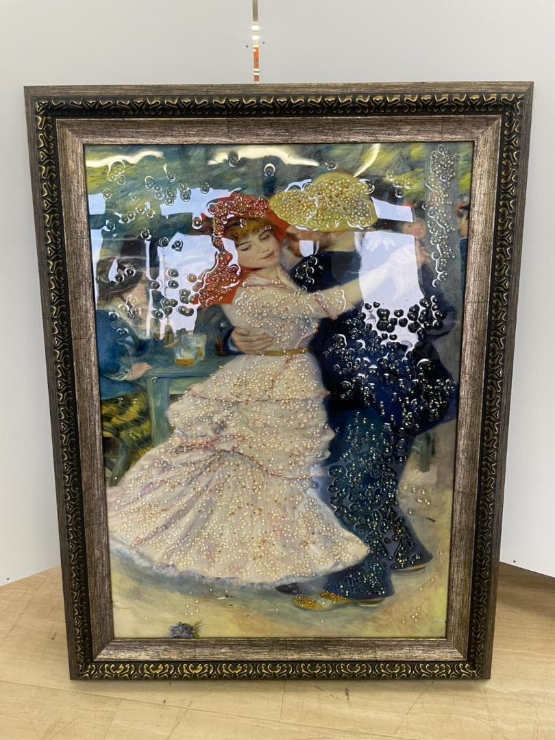 ルノワール　ブージヴァルのダンス　水晶絵　絵画　額縁　アート　壁掛け　名画　額絵