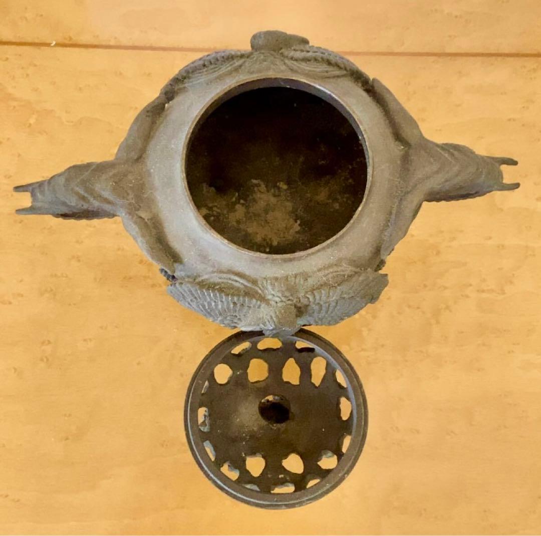 中華街名家　香炉唐金中国 乾隆年製1740年頃　象鼻耳獅子摘蓋透彫蓋獅子三足