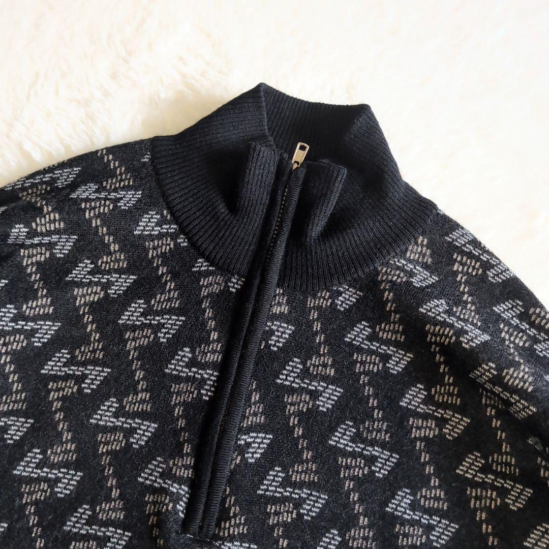 美品 レザレクション 総柄 ハーフジップ ウール ニットセーター XL ブラック
