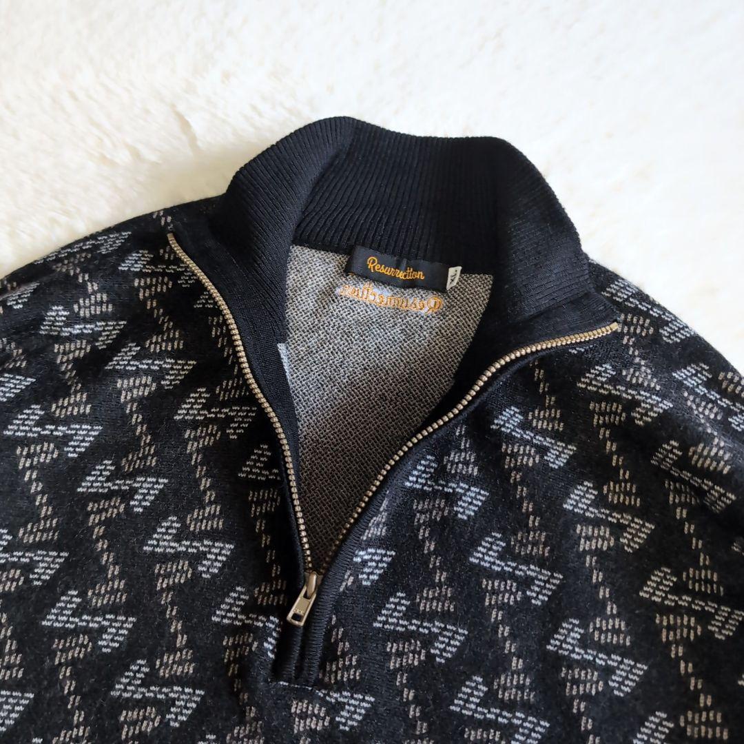 美品 レザレクション 総柄 ハーフジップ ウール ニットセーター XL ブラック