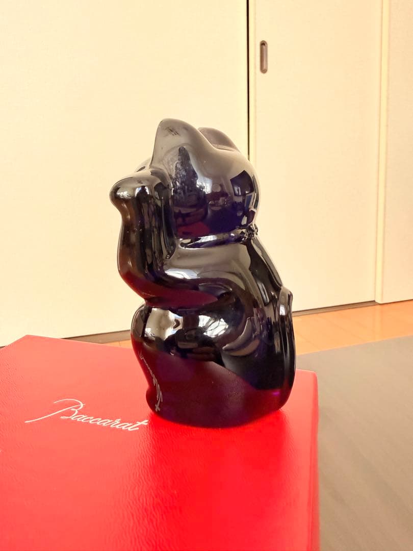 Baccarat 黒 ガラス 招き猫 約10cm