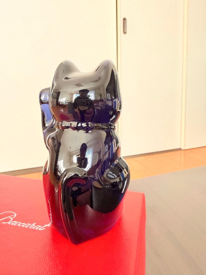 Baccarat 黒 ガラス 招き猫 約10cm