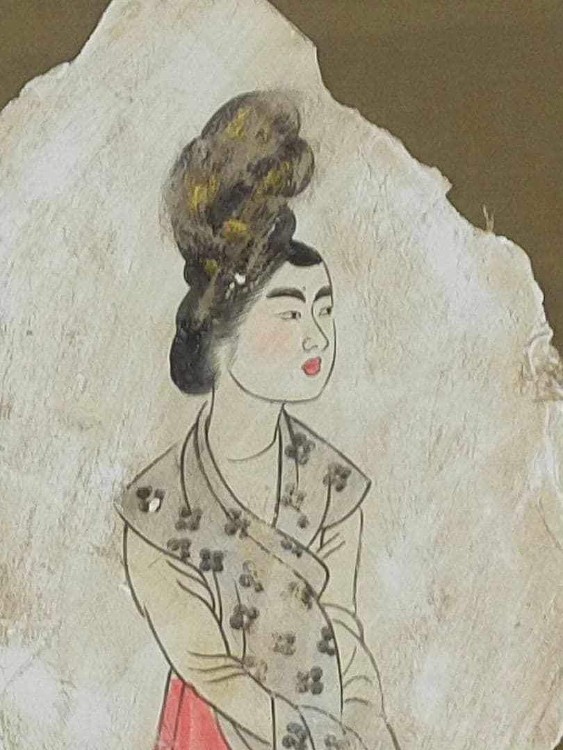 ♥中国　壁画　人物　額　①　ケース付き　骨董　古玩