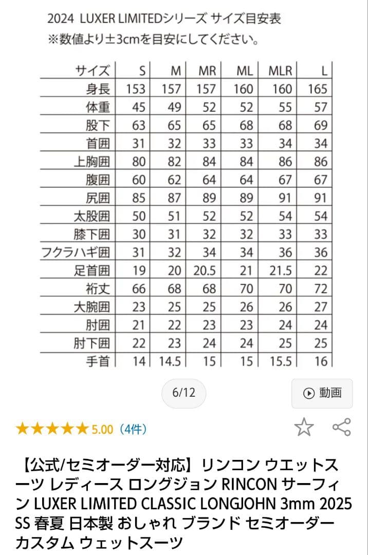 Rincon ロングジョンウェットスーツレディース S　３ミリ