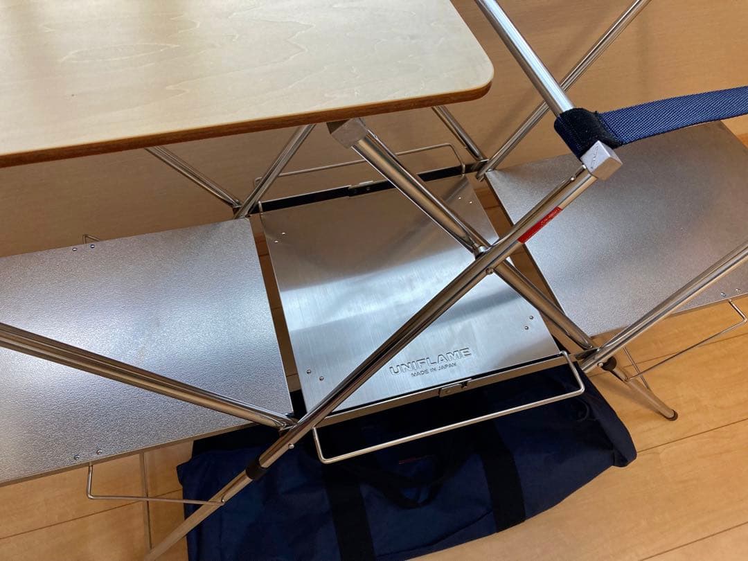 【美品】UNIFLAME キッチンスタンドⅡ センターラック 木製天板 収納袋