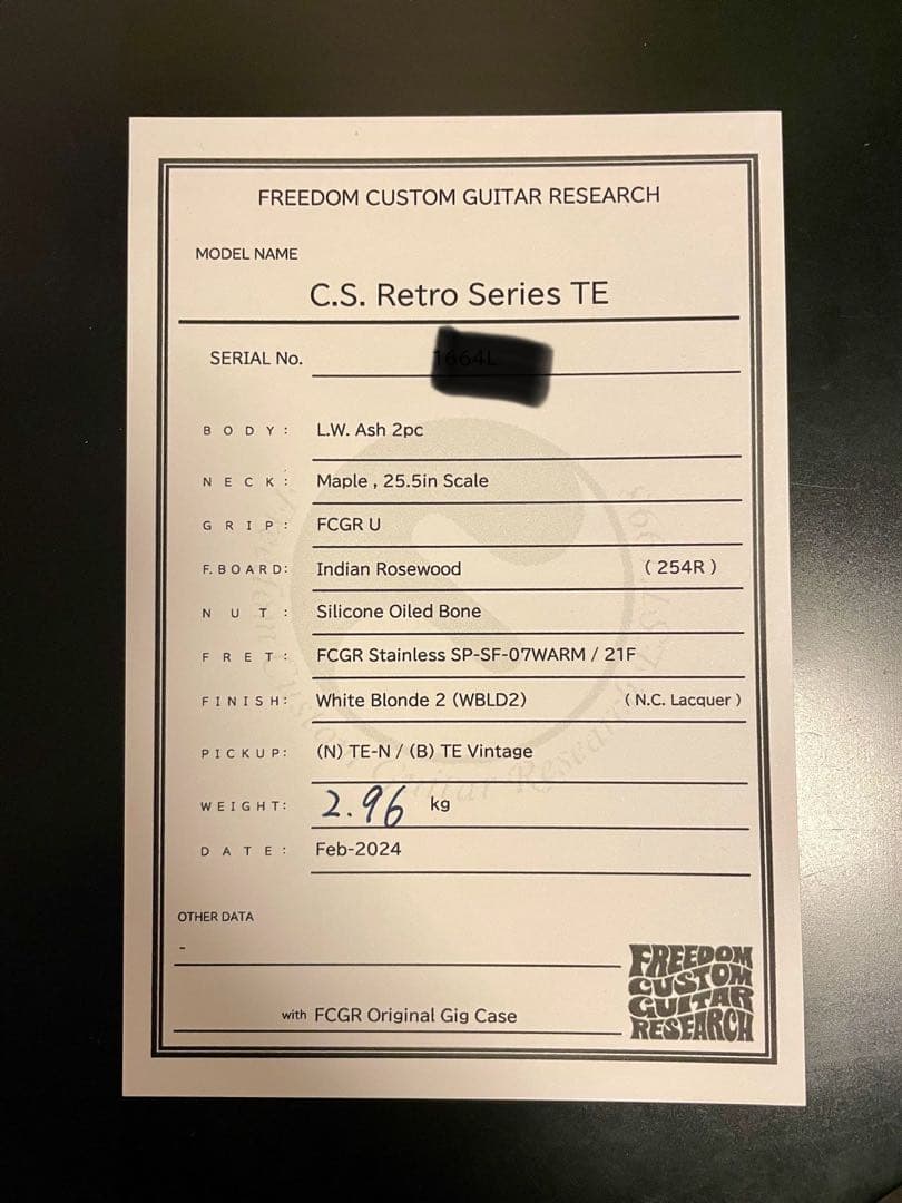 フリーダムカスタムギターリサーチ　テレキャスター　美品　【軽量個体2.96kg】