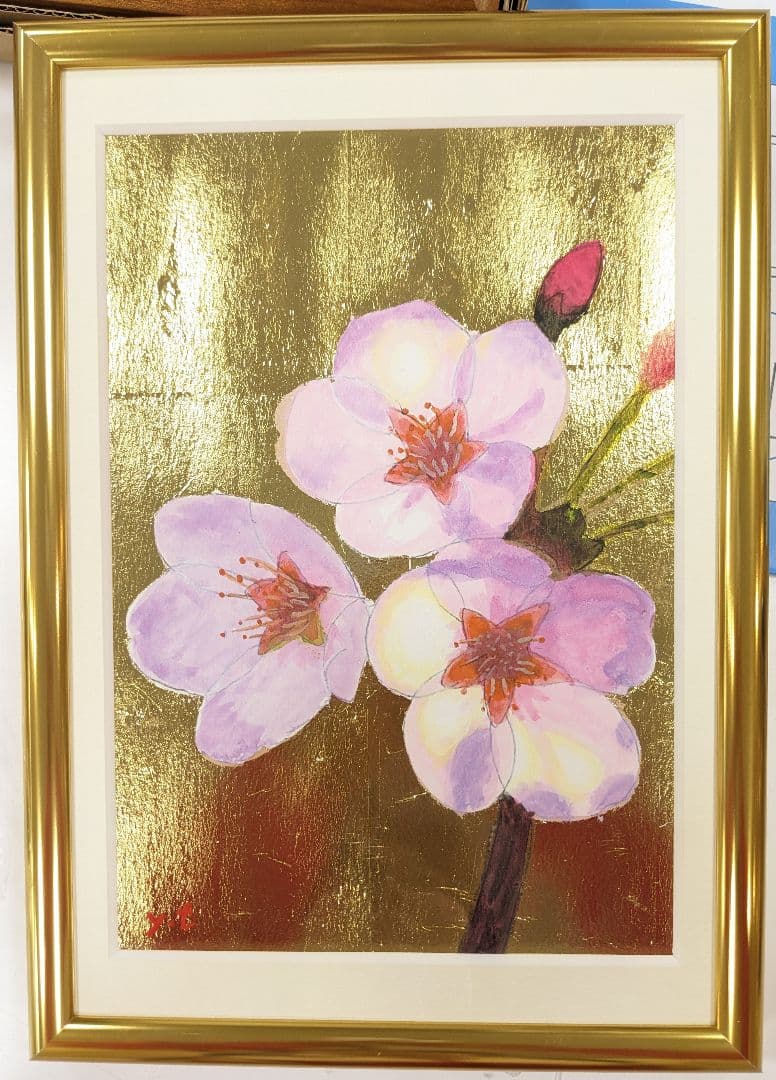 超美品！値下げ交渉あり。金箔で桜の花　アクリル画　絵画