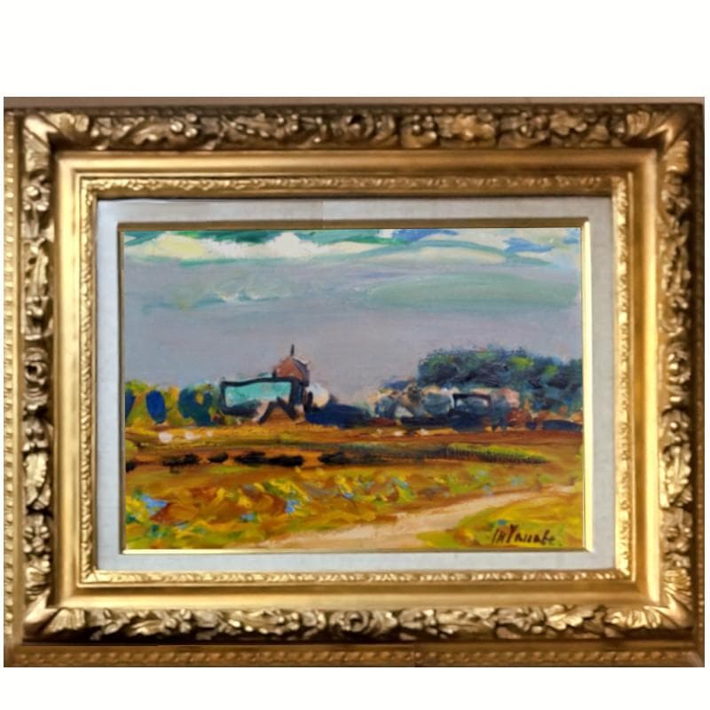 ☆田辺三重松☆「北辺の牧場」油絵　F４号