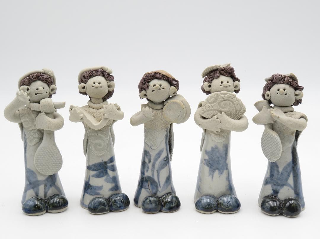 青芳人形 5点セット 陶器人形 森元青芳 砥部焼 オブジェ 置物 インテリア