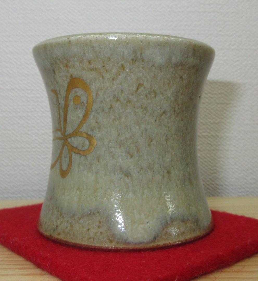 送料込【逢絢亭】茶道具 蓋置 膳所焼 金彩 蝶蓋置 陽炎園 岩崎信定 共箱入り