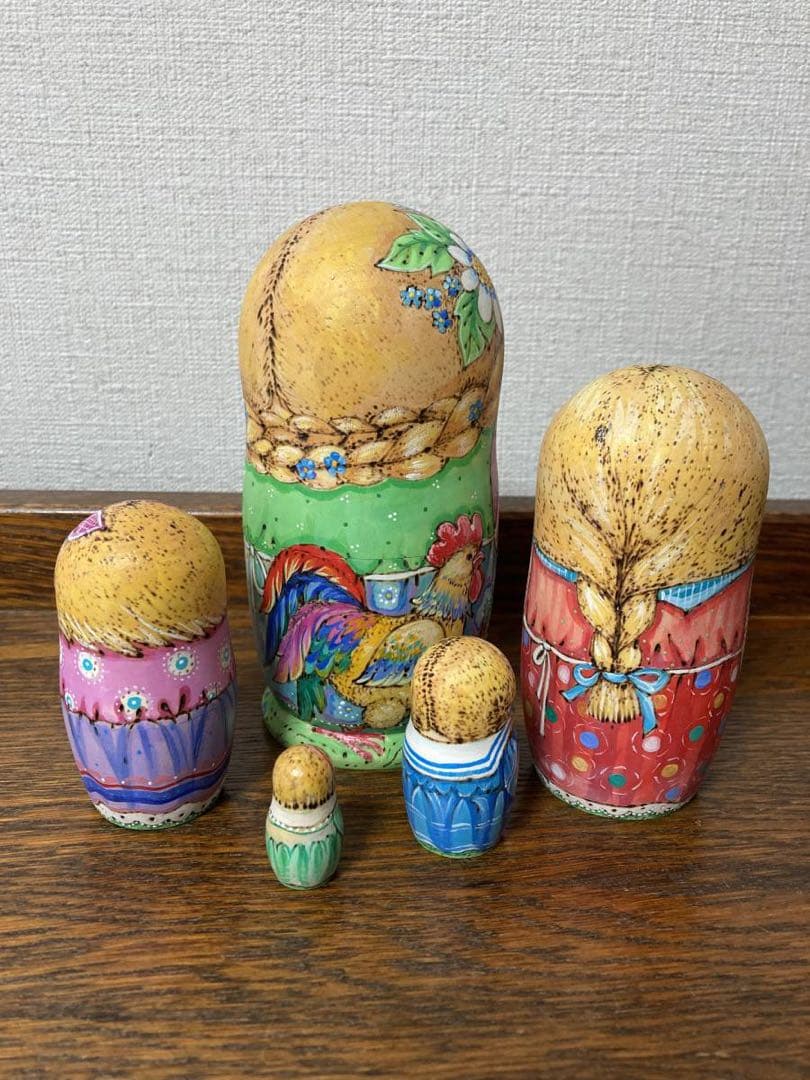 ロシア雑貨☆イースター ウッドバーニング マトリョーシカ(5P)パスハ ミラ作