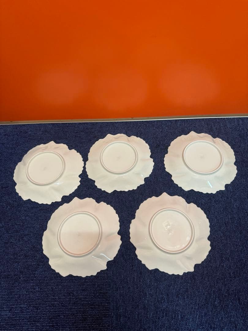 1861  深川製磁　白磁　葉型皿　5客