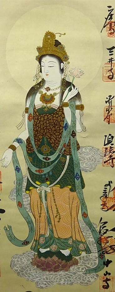 掛軸『西国三十三観音霊場宝印譜』絹本 共箱付 掛け軸 g04081