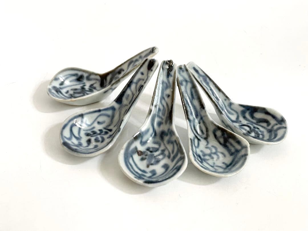 骨董　アンティーク　青花　蓮華　染付　清朝　れんげ　レンゲ　スプーン　スッカラ